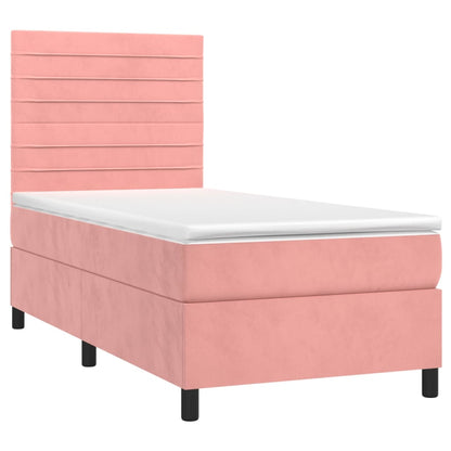 Cama box spring c/ colchão/LED 90x200 cm veludo rosa