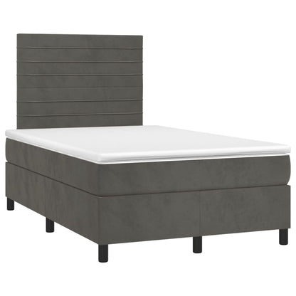 Cama box spring c/ colchão/LED 120x200cm veludo cinzento-escuro