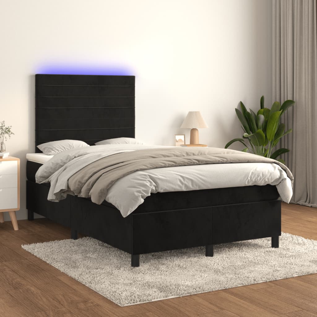 Cama box spring c/ colchão/LED 120x200 cm veludo preto