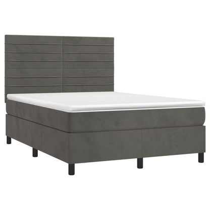 Cama box spring c/ colchão/LED 140x190cm veludo cinzento-escuro