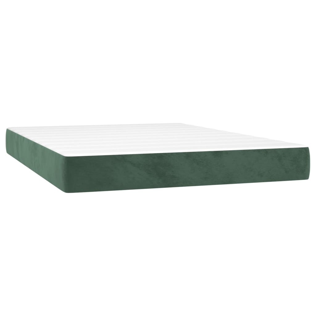 Cama box spring c/ colchão/LED 140x190 cm veludo verde-escuro