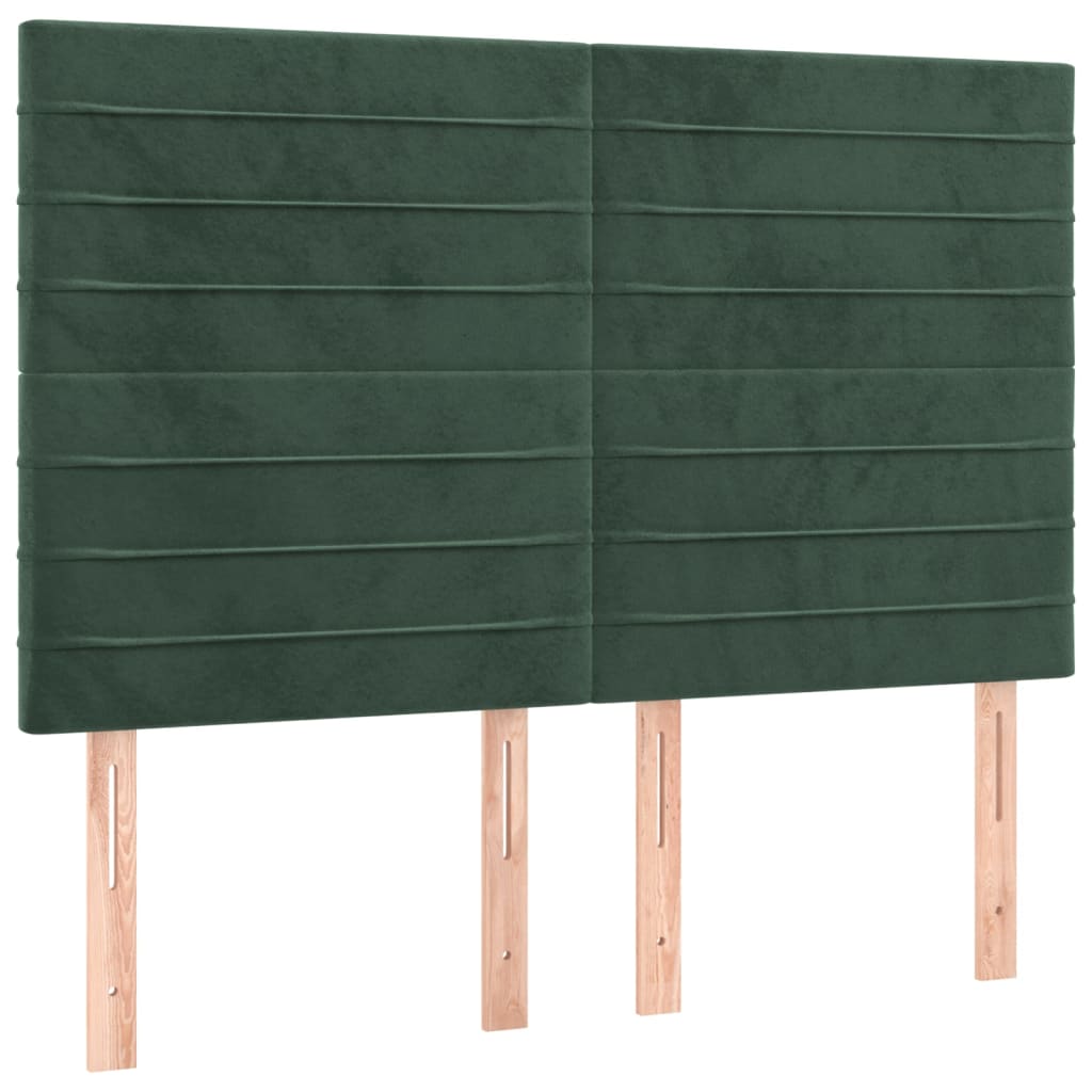 Cama box spring c/ colchão/LED 140x190 cm veludo verde-escuro