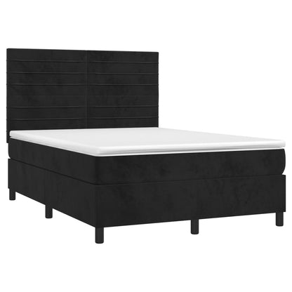 Cama box spring c/ colchão/LED 140x200 cm veludo preto