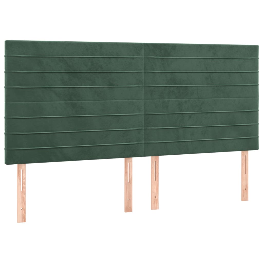 Cama box spring c/ colchão/LED 160x200 cm veludo verde-escuro