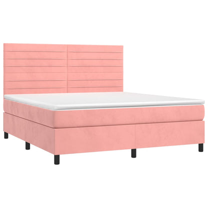 Cama box spring c/ colchão/LED 160x200 cm veludo rosa