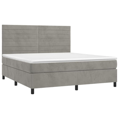 Cama box spring c/ colchão/LED 180x200 cm veludo cinzento-claro