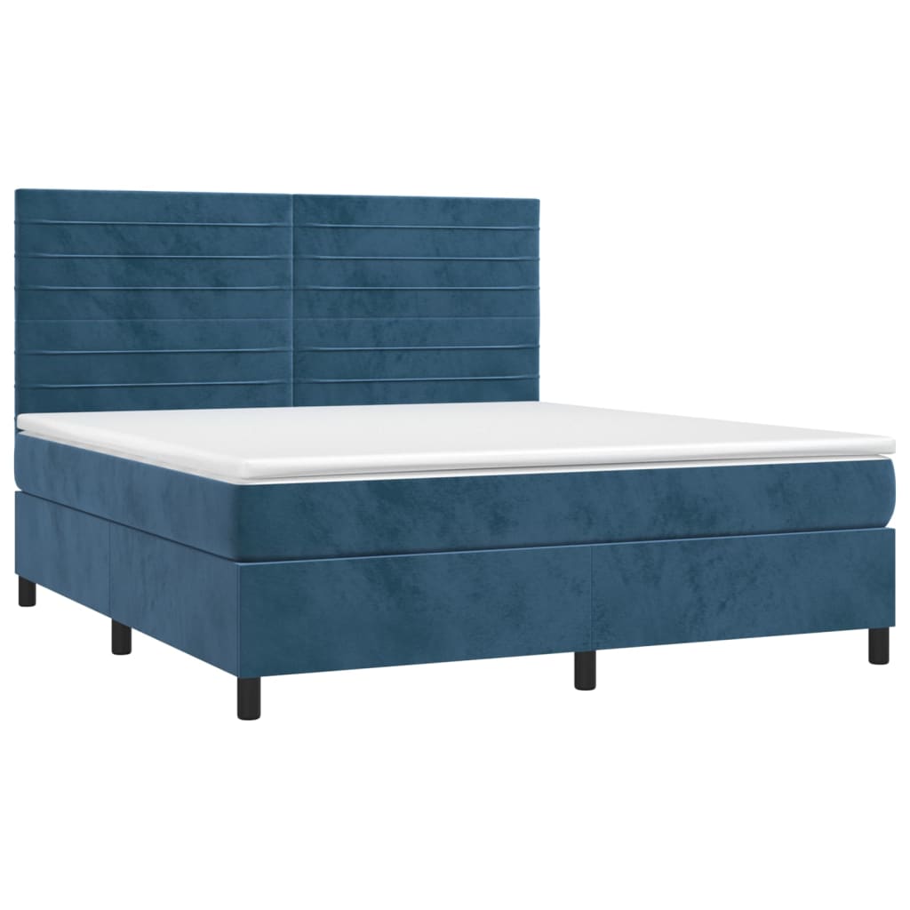 Cama box spring c/ colchão/LED 180x200 cm veludo azul-escuro