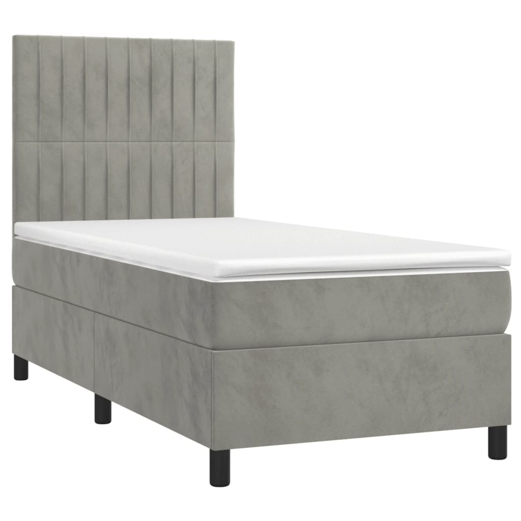 Cama box spring c/ colchão/LED 90x190 cm veludo cinzento-claro