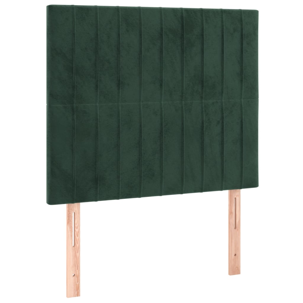 Cama box spring c/ colchão/LED 100x200 cm veludo verde-escuro