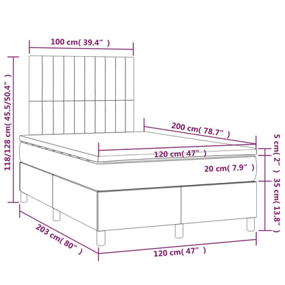 Cama box spring c/ colchão/LED 120x200 cm veludo cinzento-claro