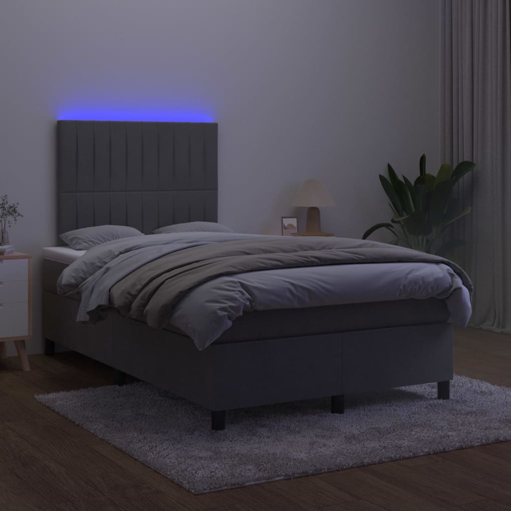 Cama box spring c/ colchão/LED 120x200cm veludo cinzento-escuro