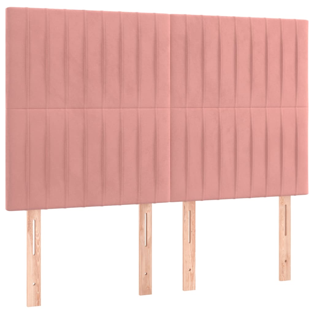 Cama box spring c/ colchão/LED 140x200 cm veludo rosa