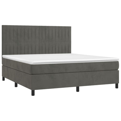 Cama box spring c/ colchão/LED 160x200cm veludo cinzento-escuro