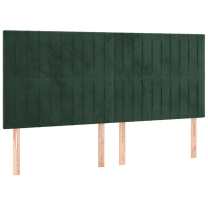 Cama box spring c/ colchão/LED 160x200 cm veludo verde-escuro