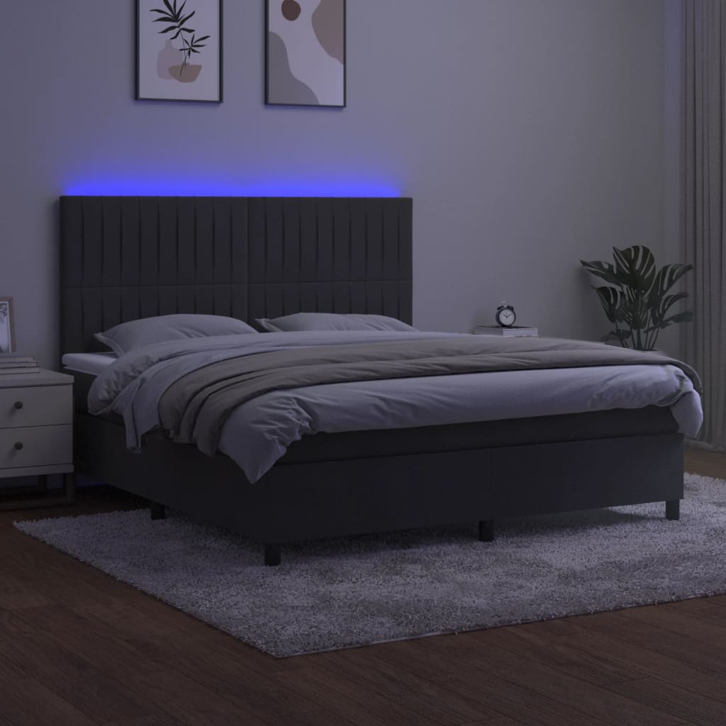 Cama box spring c/ colchão/LED 180x200cm veludo cinzento-escuro