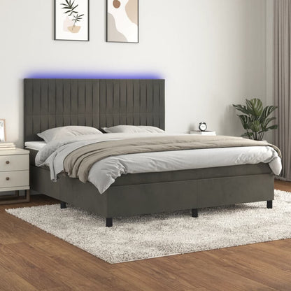 Cama box spring c/ colchão/LED 180x200cm veludo cinzento-escuro