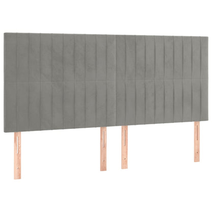 Cama box spring c/ colchão/LED 200x200 cm veludo cinzento-claro