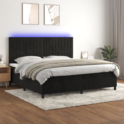 Cama box spring c/ colchão/LED 200x200 cm veludo preto