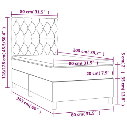 Cama box spring c/ colchão/LED 80x200 cm veludo cinzento-claro