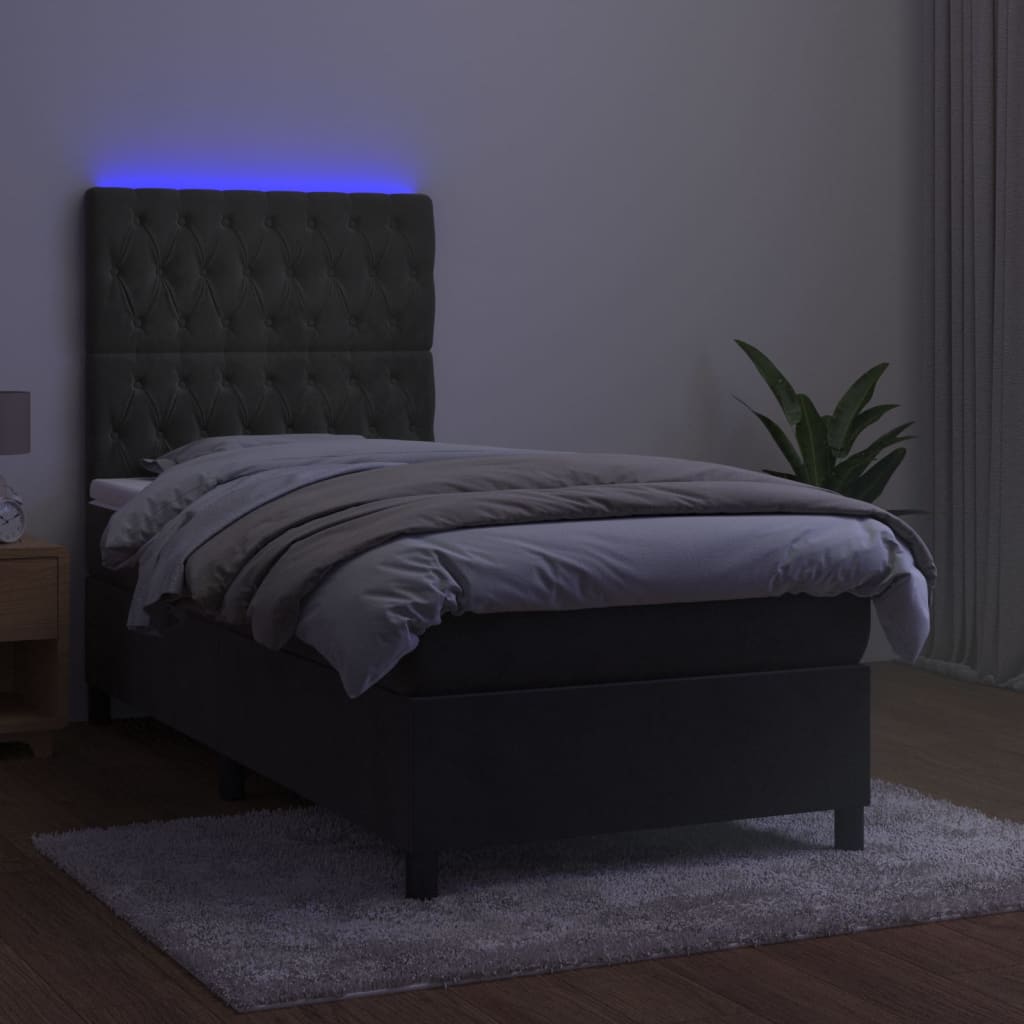 Cama box spring c/ colchão/LED 80x200 cm veludo cinzento-escuro