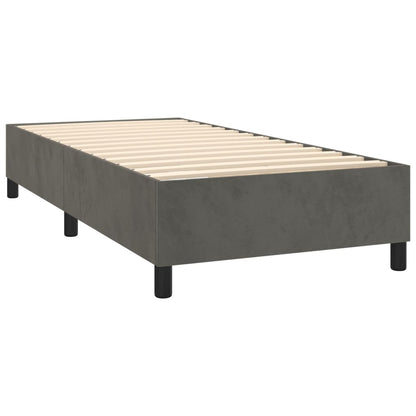 Cama box spring c/ colchão/LED 80x200 cm veludo cinzento-escuro