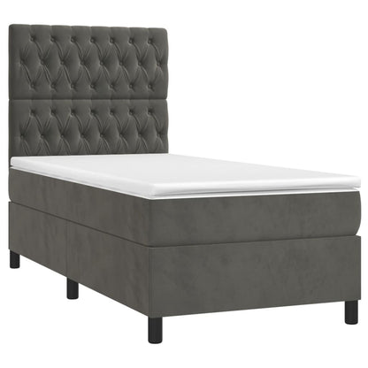 Cama box spring c/ colchão/LED 90x190 cm veludo cinzento-escuro