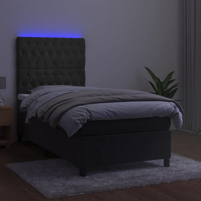 Cama box spring c/ colchão/LED 90x190 cm veludo cinzento-escuro