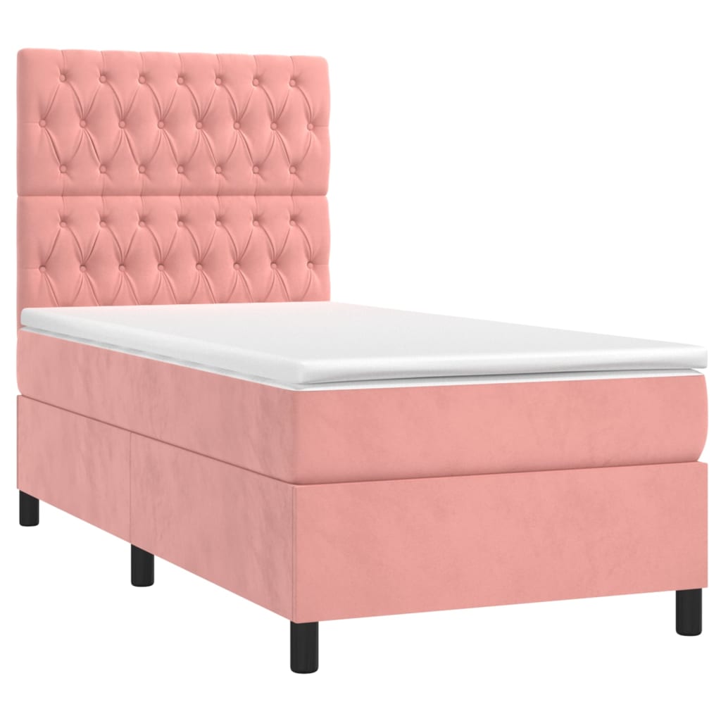 Cama box spring c/ colchão/LED 90x190 cm veludo rosa