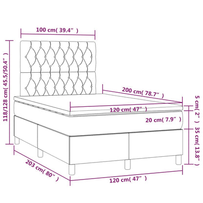 Cama box spring c/ colchão/LED 120x200 cm veludo cinzento-claro