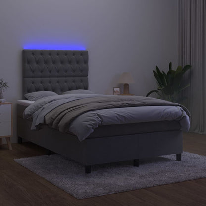 Cama box spring c/ colchão/LED 120x200cm veludo cinzento-escuro