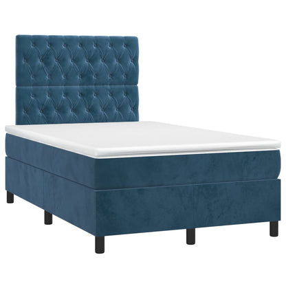 Cama box spring c/ colchão/LED 120x200 cm veludo azul-escuro