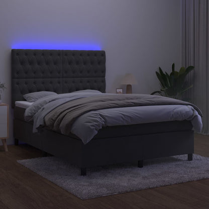 Cama box spring c/ colchão/LED 140x200cm veludo cinzento-escuro