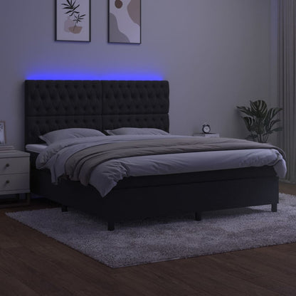 Cama box spring c/ colchão/LED 160x200 cm veludo preto