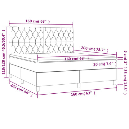 Cama box spring c/ colchão/LED 160x200 cm veludo azul-escuro