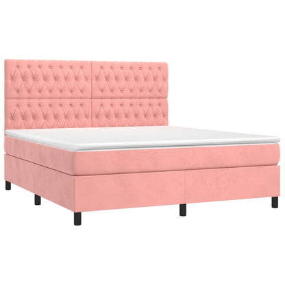 Cama box spring c/ colchão/LED 160x200 cm veludo rosa