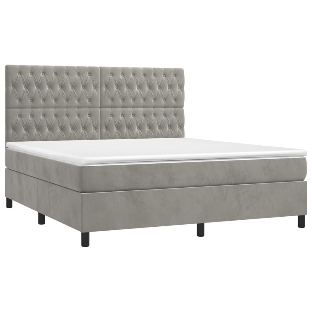 Cama box spring c/ colchão/LED 180x200 cm veludo cinzento-claro