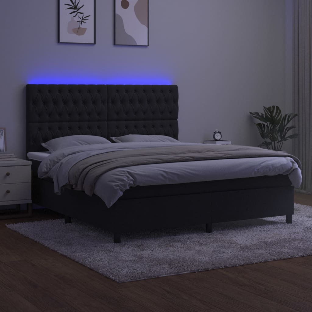 Cama box spring c/ colchão/LED 180x200 cm veludo preto