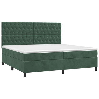 Cama box spring c/ colchão/LED 200x200 cm veludo verde-escuro