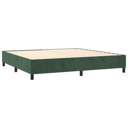 Cama box spring c/ colchão/LED 200x200 cm veludo verde-escuro