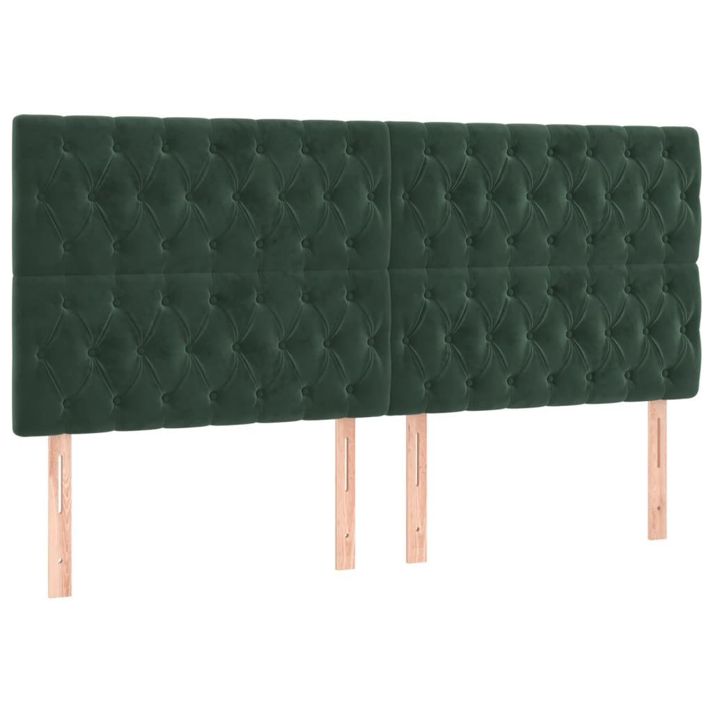 Cama box spring c/ colchão/LED 200x200 cm veludo verde-escuro