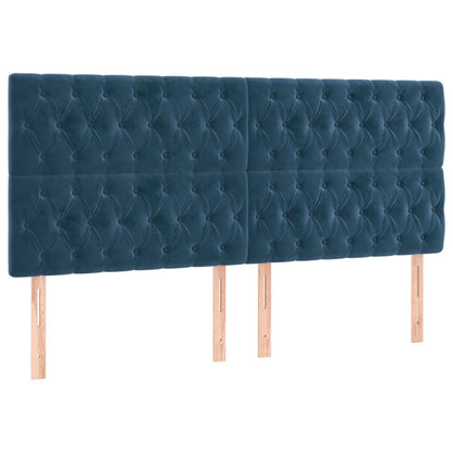 Cama box spring c/ colchão/LED 200x200 cm veludo azul-escuro