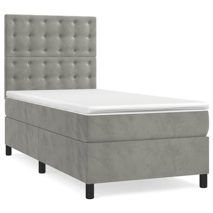 Cama box spring c/ colchão/LED 90x190 cm veludo cinzento-claro