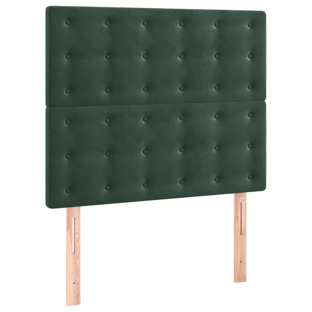 Cama box spring c/ colchão/LED 90x190 cm veludo verde-escuro