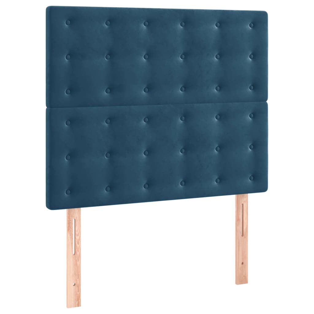 Cama box spring c/ colchão/LED 90x190 cm veludo azul-escuro