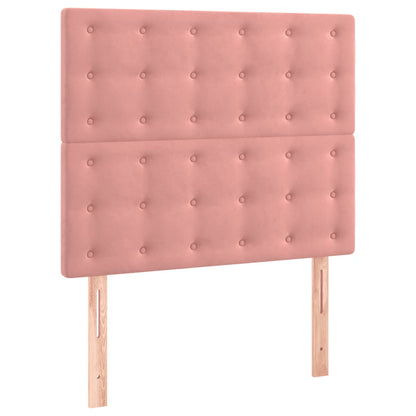 Cama box spring c/ colchão/LED 90x190 cm veludo rosa