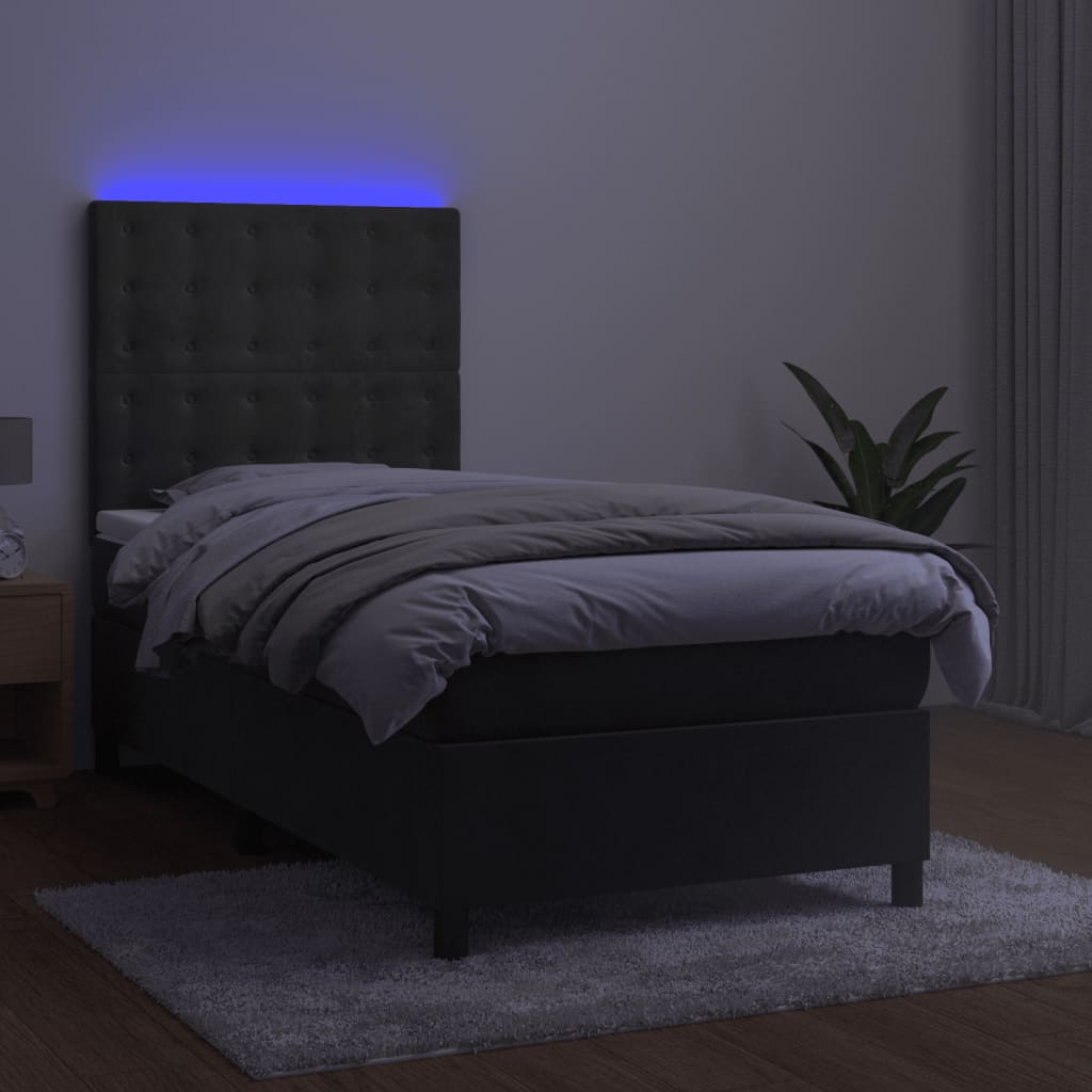 Cama box spring c/ colchão/LED 90x200 cm veludo cinzento-escuro