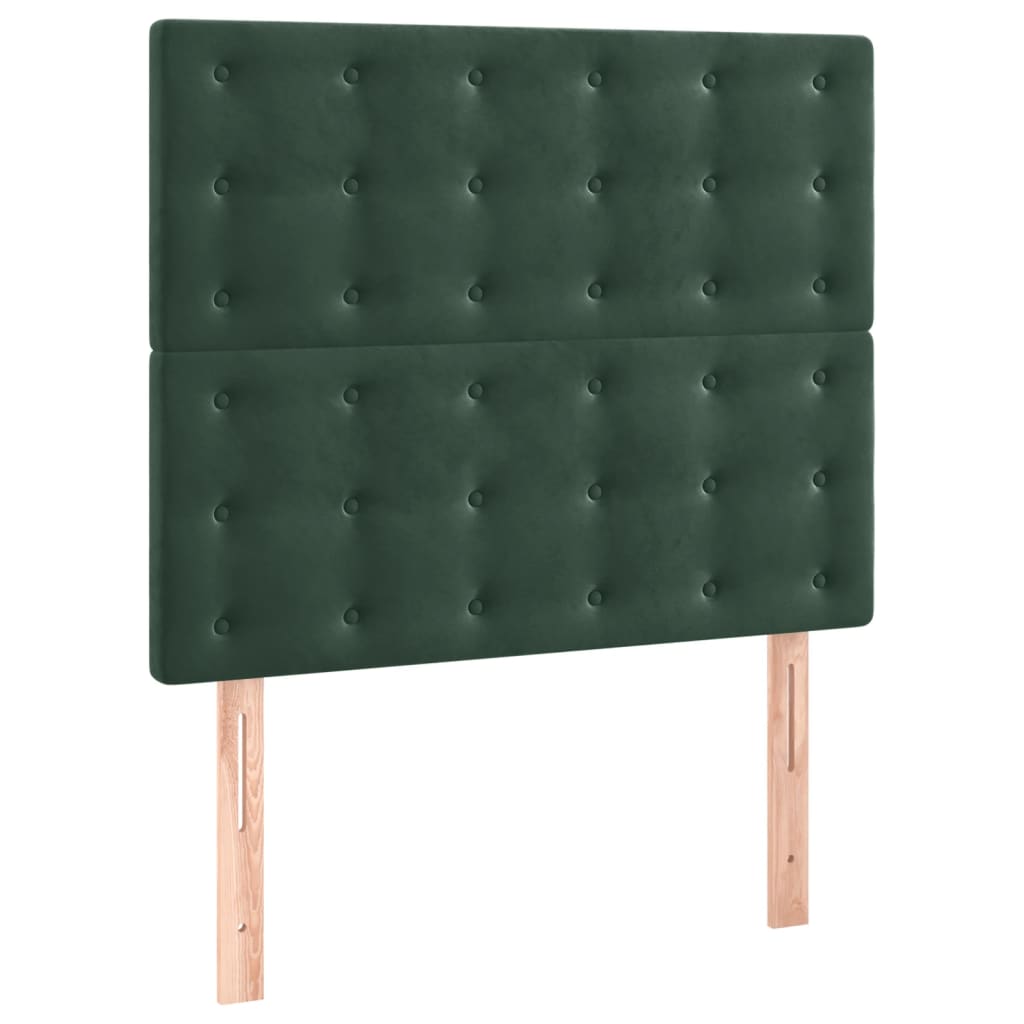 Cama box spring c/ colchão/LED 90x200 cm veludo verde-escuro