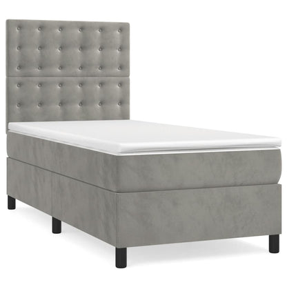 Cama box spring c/ colchão/LED 100x200 cm veludo cinzento-claro