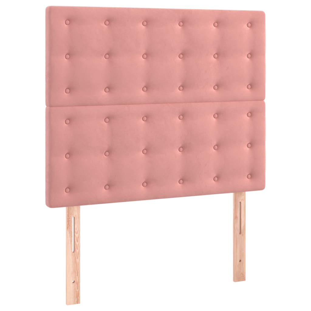 Cama box spring c/ colchão/LED 100x200 cm veludo rosa