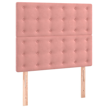 Cama box spring c/ colchão/LED 100x200 cm veludo rosa